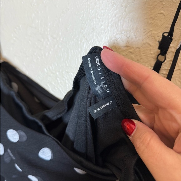 ASOS Black &White Polka Dot One Shoulder Strap Midi Slip Dress Size 12 - Picture 2 of 10